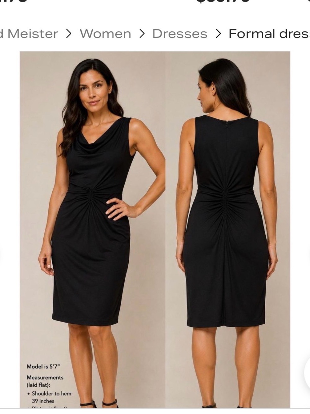 David Meister Black Sleeveless Midi Dress with Cowl Neck